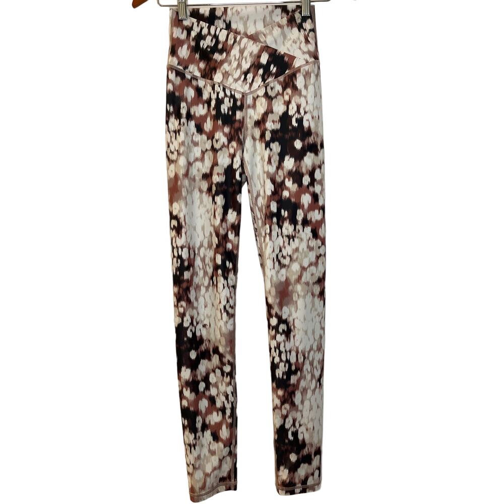 Aerie Offline Crossover Waist Leggings Size S Brown Cream High Rise Full Length